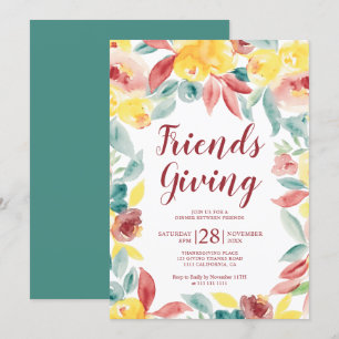 Convite Amigos de outono dando aquarela floral Ação de G