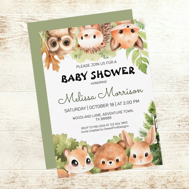 Convite Amigos de Woodland Reunindo Chá de Menino (Woodland Friends Gathering Baby Boy Shower Invitation)