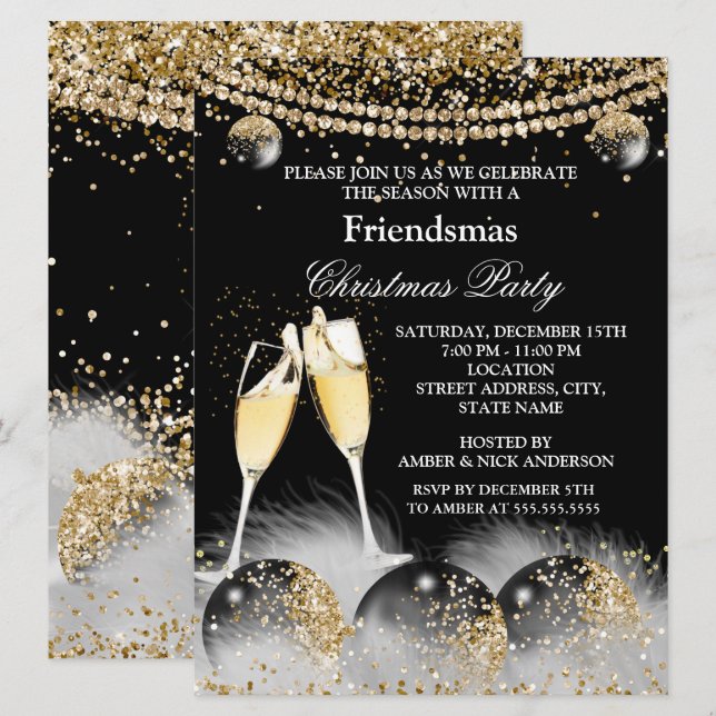Convite Amigos do Champanhe Natal Reunião de Natal (Frente/Verso)