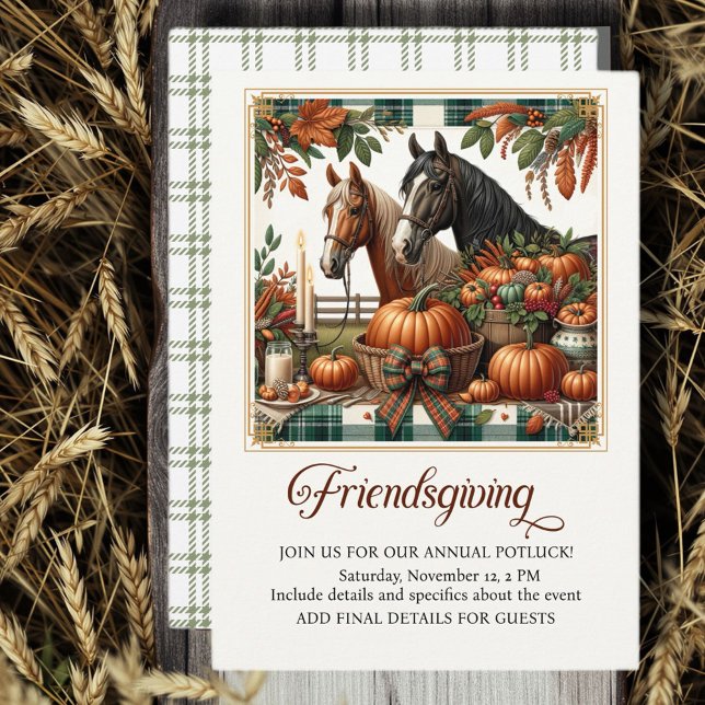 Convite Amigos do Dia de Ação de Graças da Moda  (Friendsgiving for Horse Lovers!)