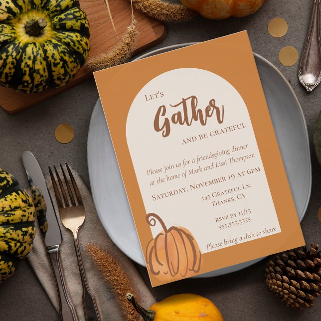 Convite Amigos do Dia de Ação de Graças em Aquarela com Te (Modern Terracotta Watercolor Pumpkin Friendsgiving Invitation)