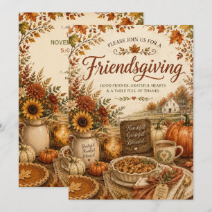 Convite Amigos do Friendsgiving no Estilo Fazenda Outonal