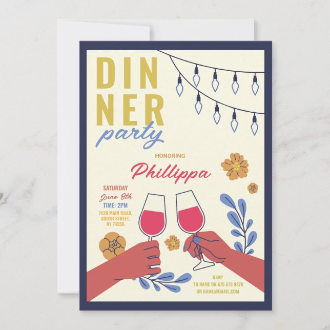 Convite Amigos Jantar de Aniversário Degustação de Vinhos  (Frente)