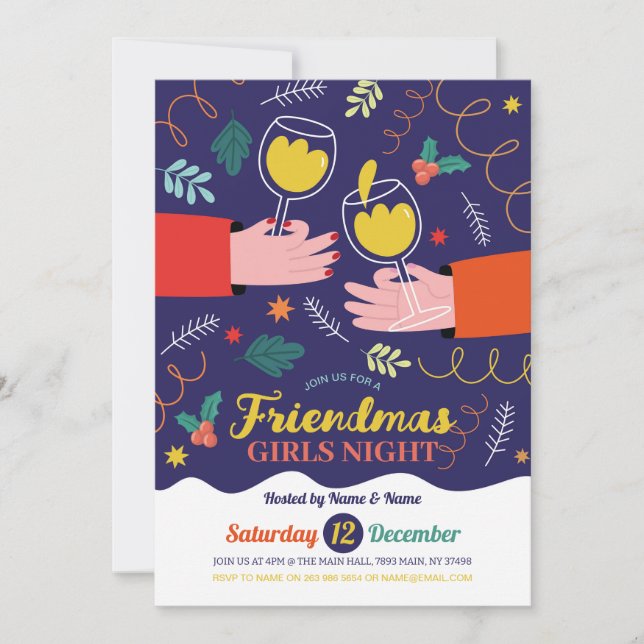 Convite Amigos Meninas Bebem Noite Amigos de Natal (Frente)