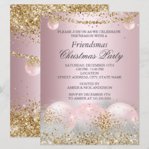 Convite Amigos Natalinos Festa de Natal em Ouro Rosa Bonit