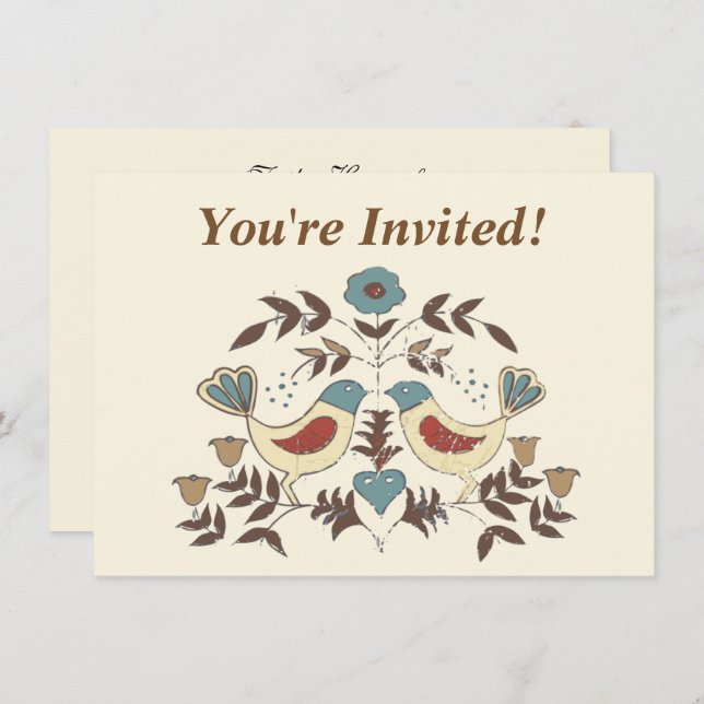 Convite Amish Hex Sinal Bird Americana da Pensilvânia Hola (Frente/Verso)