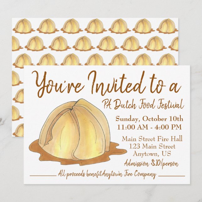 Convite Amish Pennsylvania PA Festival Dumpling (Frente/Verso)