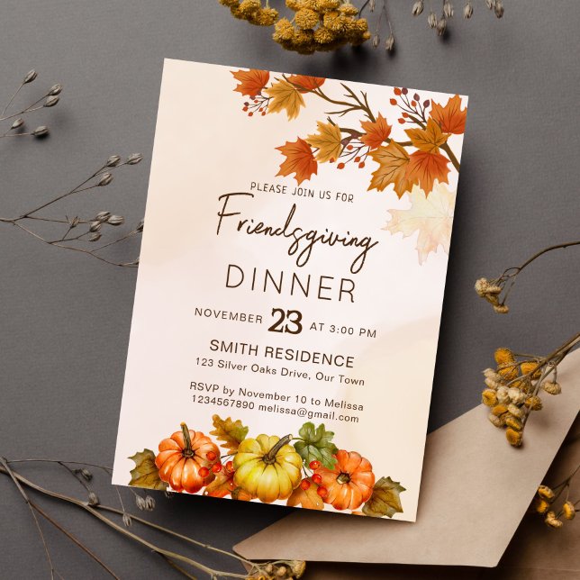 Convite Amizade Ação de Graças Abóboras de folhagem (Freindsgiving thanksgiving dinner party invitation template instant download autumn foliage pumpkins)