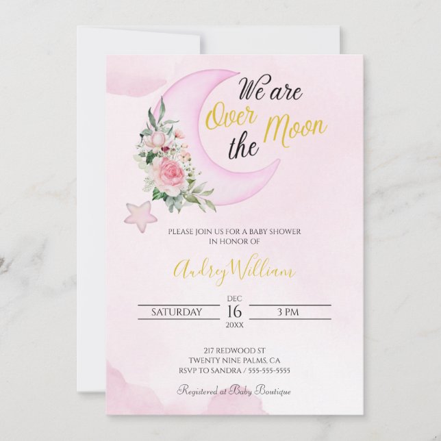 Convite Amo-Te À Lua E Ao Chá de fraldas De Trás (Frente)