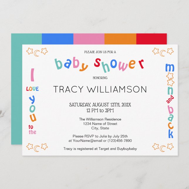 Convite Amo-te ao Chá de fraldas da lua e dos fundos (Frente/Verso)