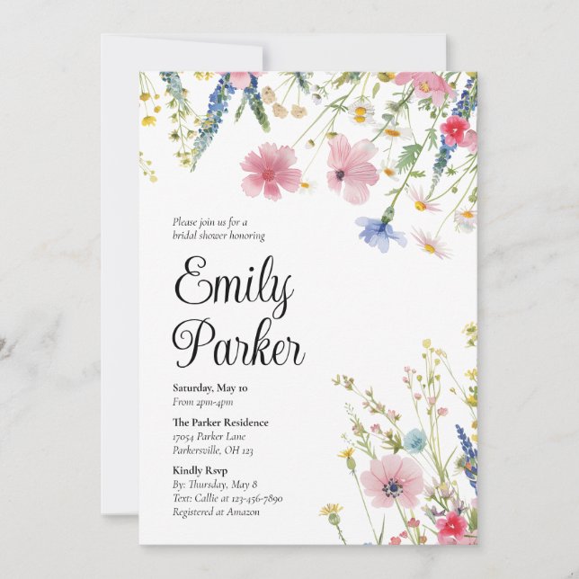 Convite Amor a Chá de panela de Flor Selvagem (Frente)