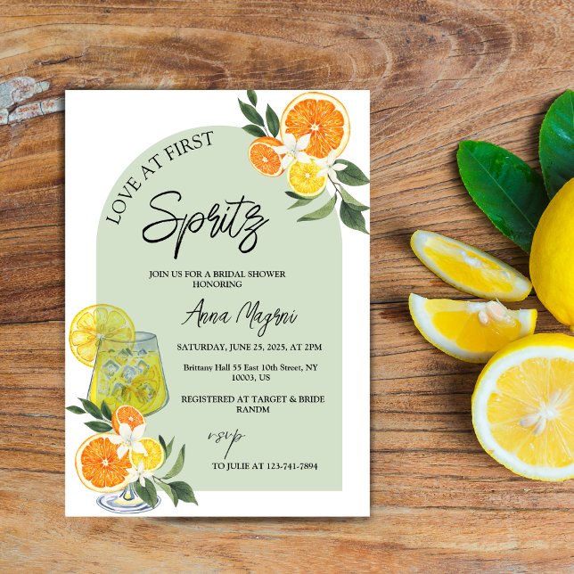 Convite Amor à Primeira Brindada de Limão Coquetel Chá de  (Love at First Spritz Lemon Cocktail Bridal Shower)