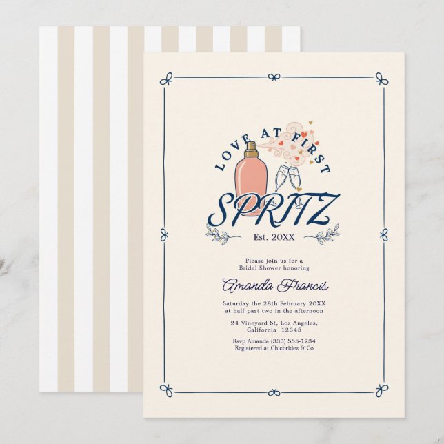 Convite Amor à Primeira Spritz Festa de Chá de Noiva Prépp (Frente/Verso)