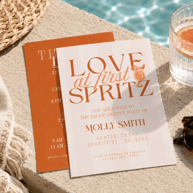 Convite Amor à Primeira Taça de Spritz na Despedida de Sol (Love at First Spritz Bachelorette Invitation)