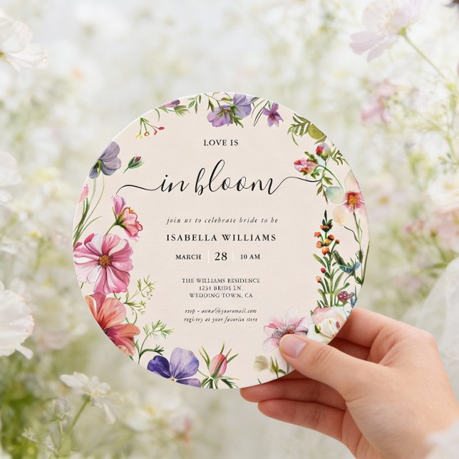 Convite Amor ao Chá de panela Bloom (This Bridal Shower Invitation is shown in round size 5.25 inches. Other sizes and digital available.)