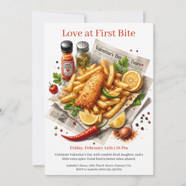 Convite Amor ao Primeiro Bite Fish and Chips do Dia dos Na (Frente)