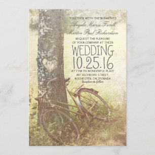 Convite Amor, árvore de pássaros do coração e casamento de