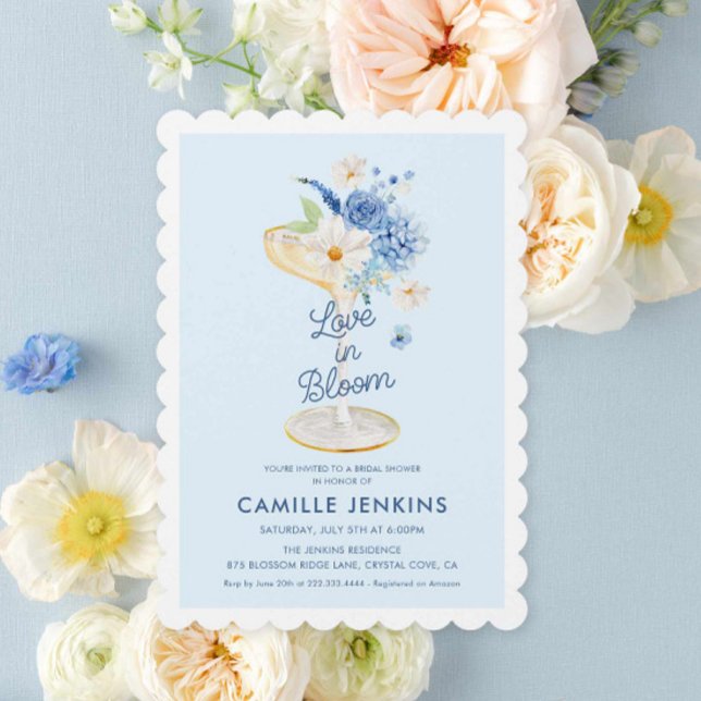 Convite Amor Azul em Bloom Floral Bridal Invasão (Blue Floral Love in Bloom Bridal Shower invitation)
