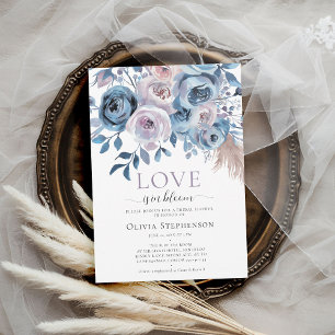 Convite Amor Bloom Algo Rosa Azul Chá de panela