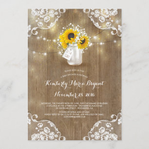 Convite Amor Breath Mason Jar Sunflower Chá de fraldas