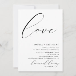Convite Amor. Caligrafia preta e branca simples casamento