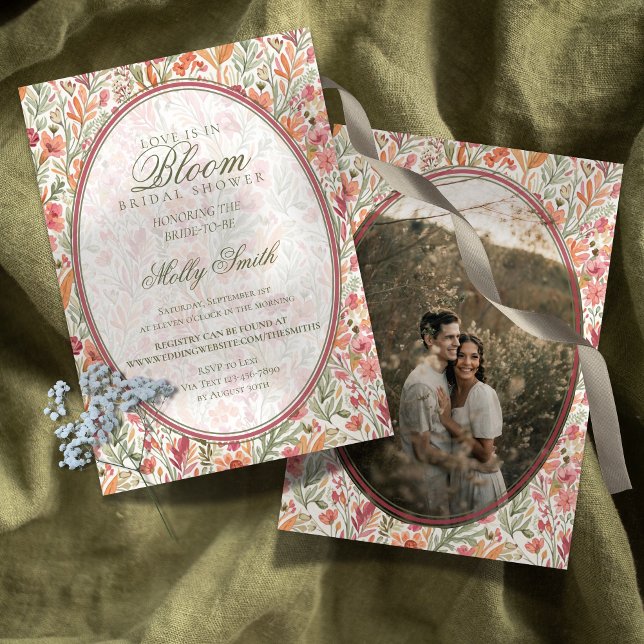 Convite Amor Caprichoso em Flor Bridal Shower (Whimsical Love is in Bloom Floral Bridal Shower Invitation)