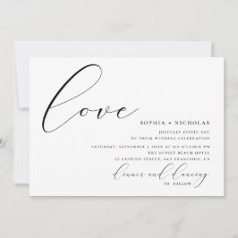 Convite Amor. Casamento de caligrafia elegante preto e bra