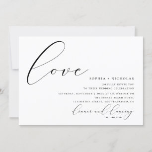 Convite Amor. Casamento moderno com caligrafia branca e ne