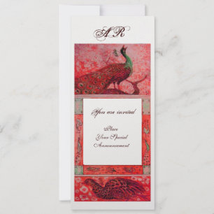 Convite AMOR CASAMENTO PAVÕES MONOGRAMA gelo metálico verm