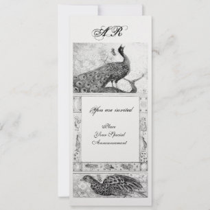 Convite AMOR CASAMENTO PAVÕES MONOGRAMA preto branco gelo
