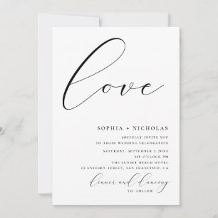 Convite Amor. Casamento simples com caligrafia branca e pr