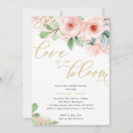 Convite Amor chá de panela em Sangue, Flores Douradas Rosa