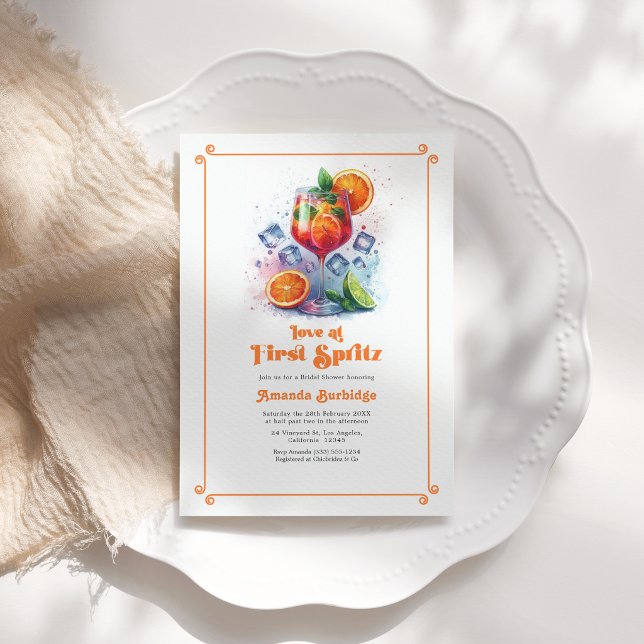 Convite Amor Chic à Primeira Taça de Spritz Chá de Noiva (Chic Love at First Spritz Bridal Shower Invitation)
