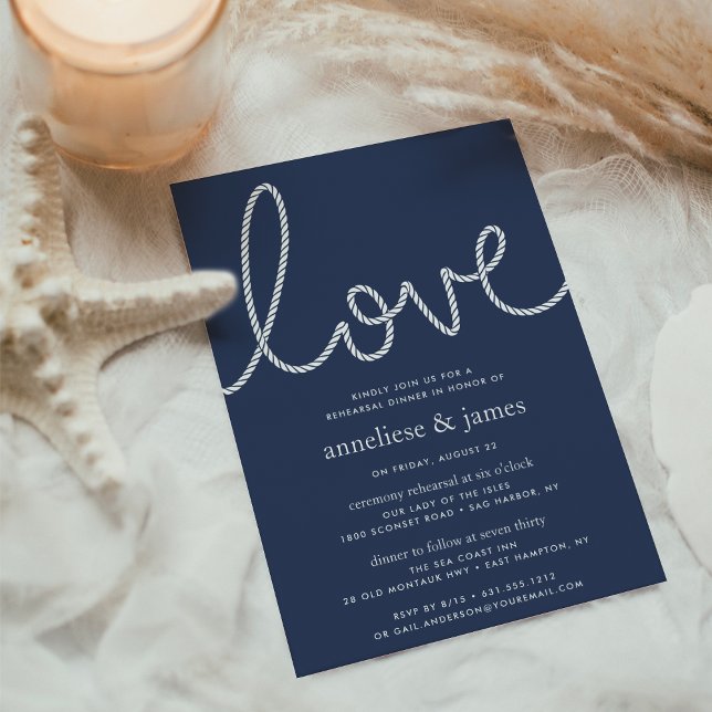 Convite Amor com Anotações | Janto de ensaio costeiro (Rehearsal dinner invitations with classic coastal sryling)