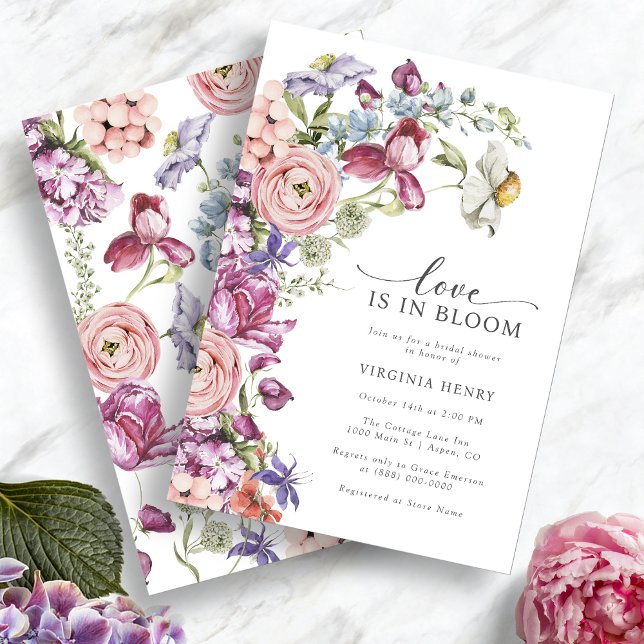Convite Amor Com Chá de panela De Sangue (Love In Bloom Jewel Tone Floral Bridal Shower Invitation By Painted Paperie)