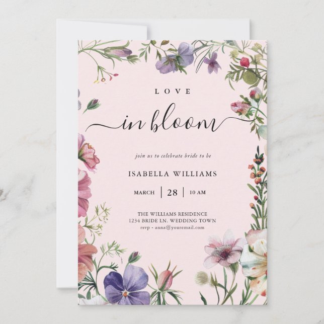 Convite Amor com Chá de panela Floral Rosa Sanguíneo (Frente)