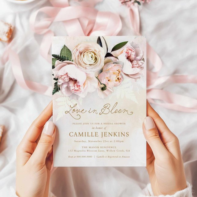 Convite Amor com Chá de panela Floral Rosa Sanguíneo (Love in Bloom Bridal Shower Invitation)