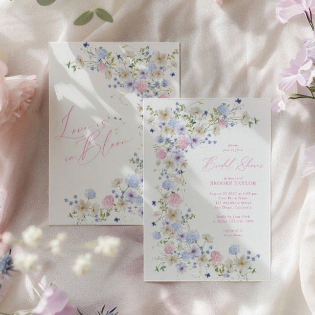 Convite Amor Com Chá de panela Púrpura Floral Rosa Floral (Love In Bloom Floral Pink Purple Bridal Shower Invitation)