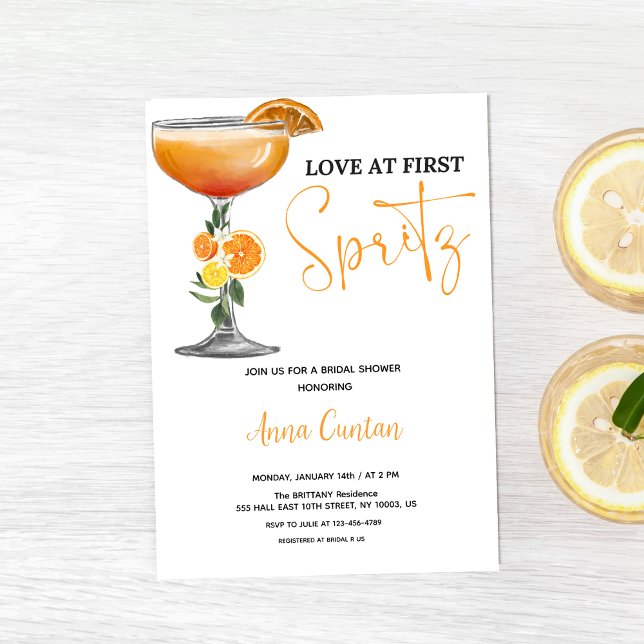 Convite Amor com o primeiro Chá de panela de Spritz Beber (Love at First Spritz Lemon Cocktail Bridal Shower)