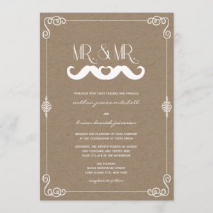 Convite Amor de Bigode Papel Kraft Vintage Casamento Gay