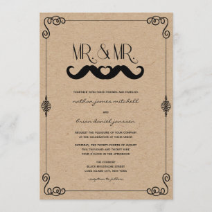 Convite Amor de Bigode Papel Kraft Vintage Casamento Gay