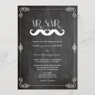 Convite Amor de Bigode Quadro-Negro Antigo Casamento Gay