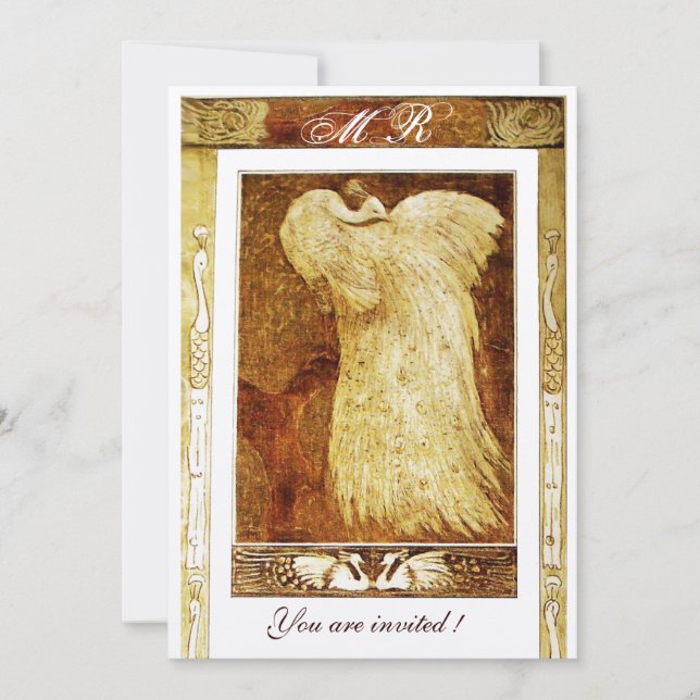 Convite AMOR DE CASAMENTO PEACOCK MONOGRAMA, amarelo-escur (Frente)