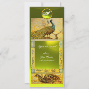Convite AMOR DE CASAMENTO PEACOCKS MONOGRAMA, topaz amarel