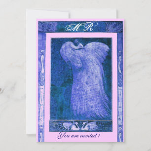 Convite AMOR DE NOIVA PAVÃO MONOGRAMA ,azul branco rosa
