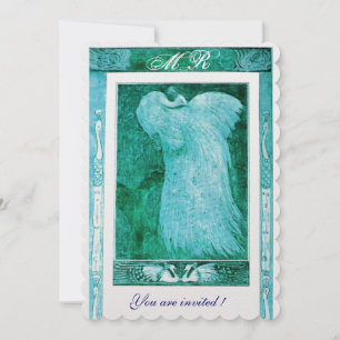 Convite AMOR DE NOIVA PAVÃO MONOGRAMA Pérola Azul Branco