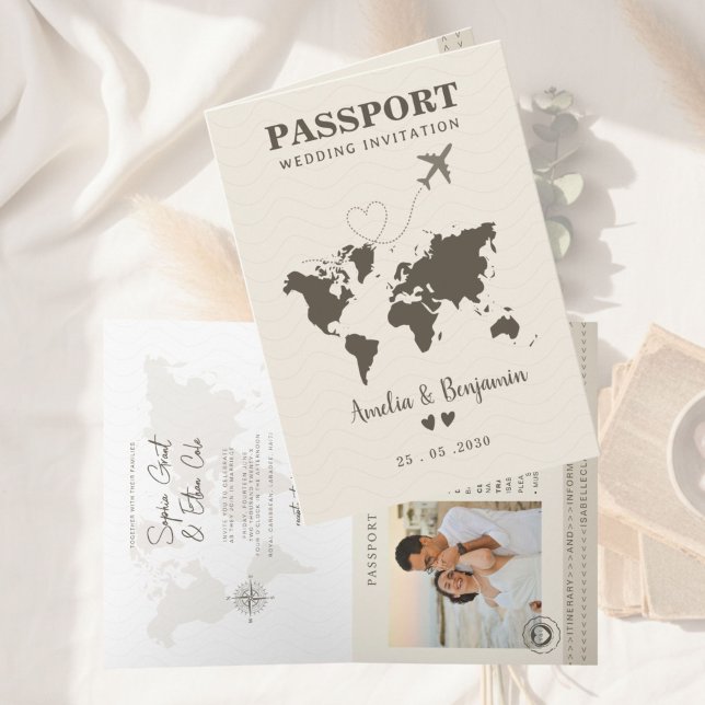 Convite Amor de Viagem Tema Passaporte Casamento Destino (Criador carregado)