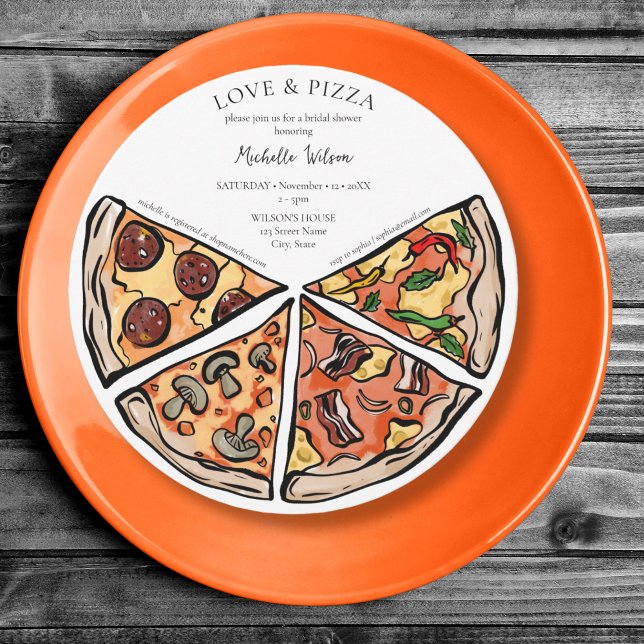 Convite Amor desenhado à mão e Pizza, Bridal Italiana (Criador carregado)