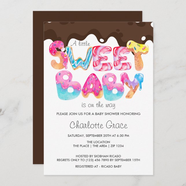 Convite Amor doce está a caminho (chocolate unisexo) (Frente/Verso)