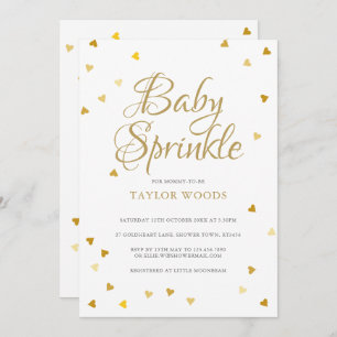 Convite Amor Dourado Corações Confetti Baby Sprinkle / Chá